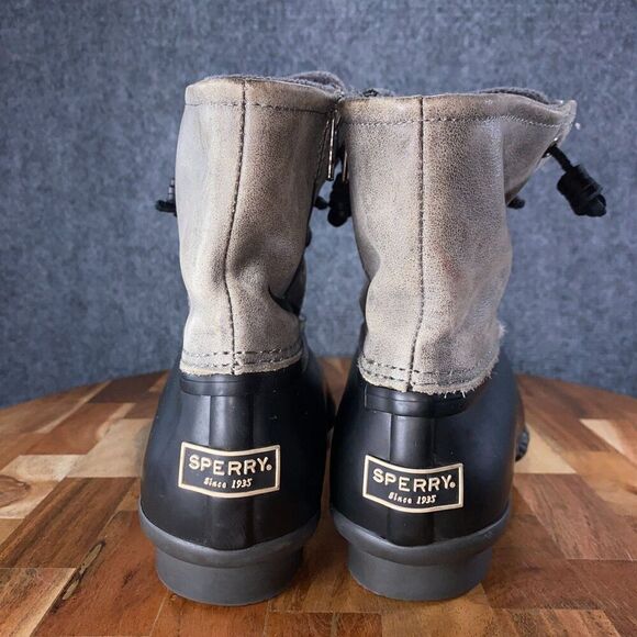 Sperry Saltwater Duck Boots Womens 8.5 Gray Black Leather Rain Shoes - Picture 5 of 10